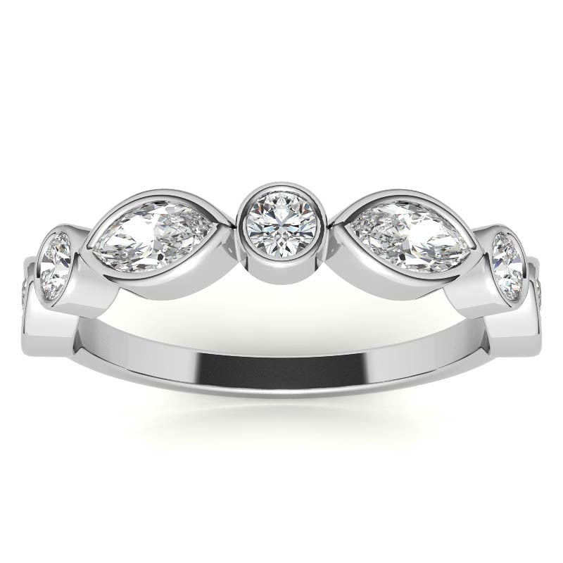 Round and Marquise Bezel Moissanite Stackable Band