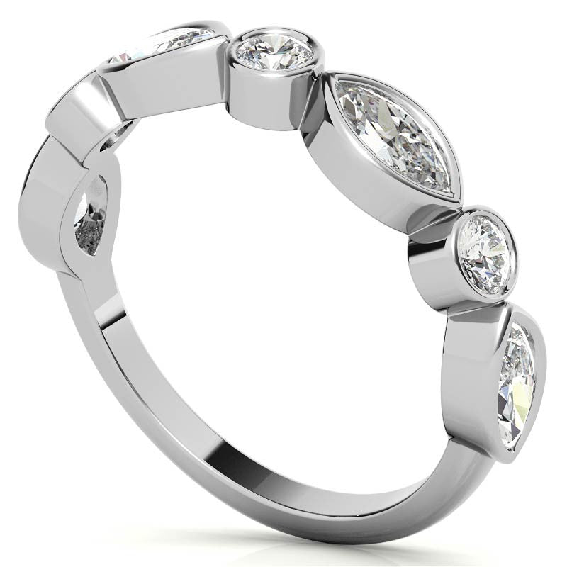 Round and Marquise Bezel Moissanite Stackable Band