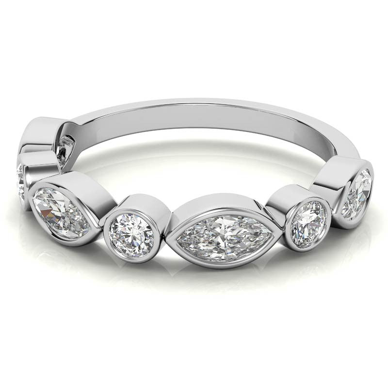 Round and Marquise Bezel Moissanite Stackable Band