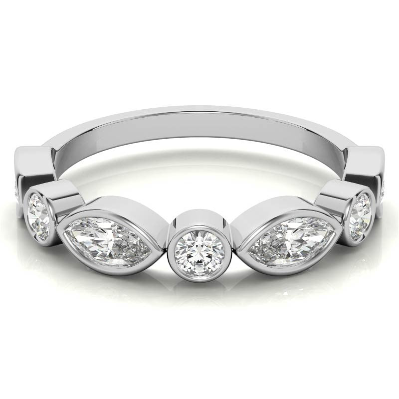 Round and Marquise Bezel Moissanite Stackable Band