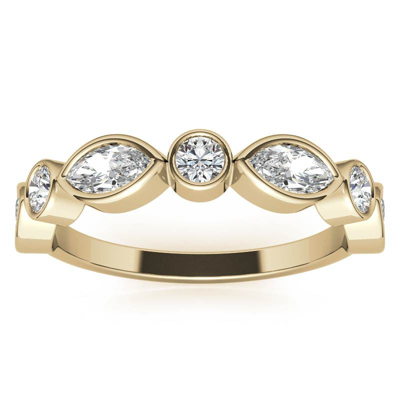 Round and Marquise Bezel Moissanite Stackable Band
