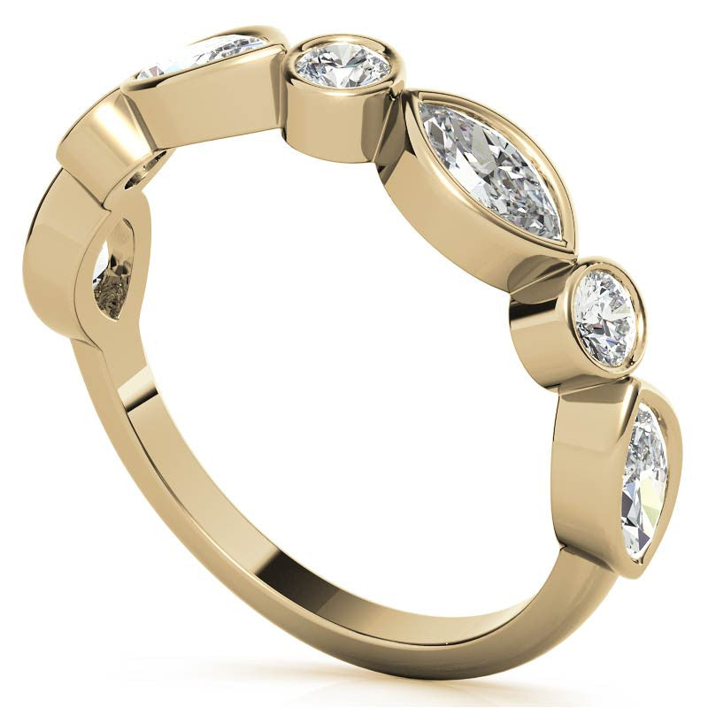 Round and Marquise Bezel Moissanite Stackable Band