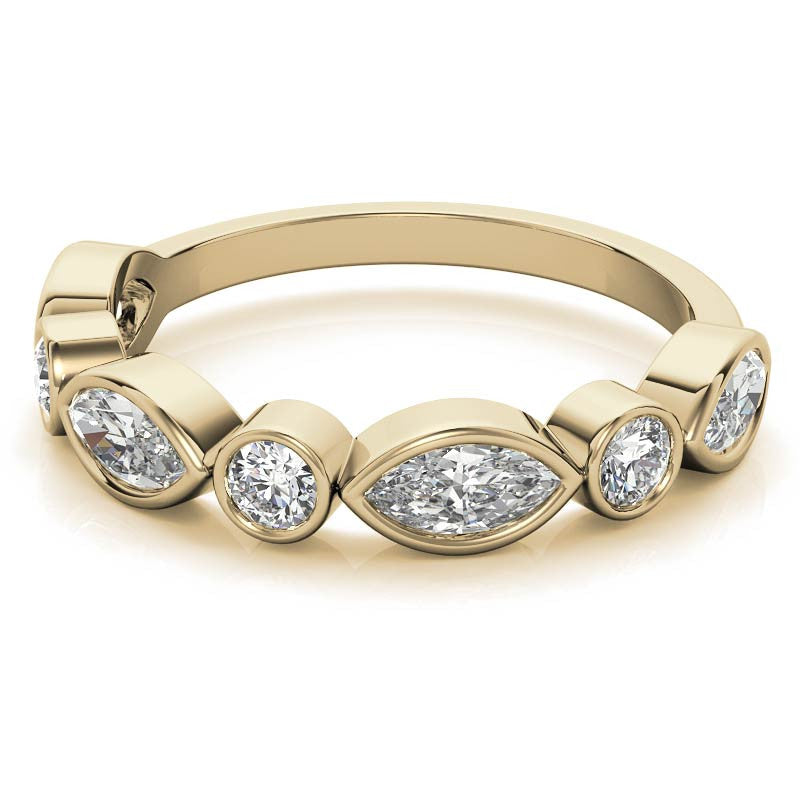 Round and Marquise Bezel Moissanite Stackable Band