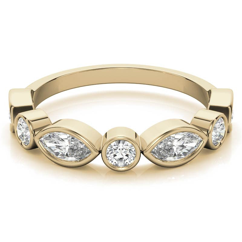 Round and Marquise Bezel Moissanite Stackable Band