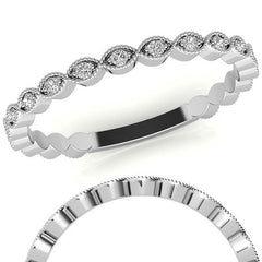 Round Scalloped Moissanite Stackable Band with Milgrain