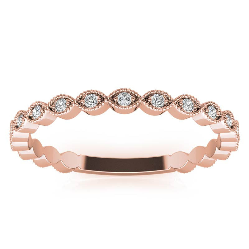 Round Scalloped Moissanite Stackable Band with Milgrain