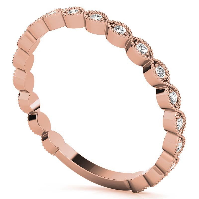 Round Scalloped Moissanite Stackable Band with Milgrain