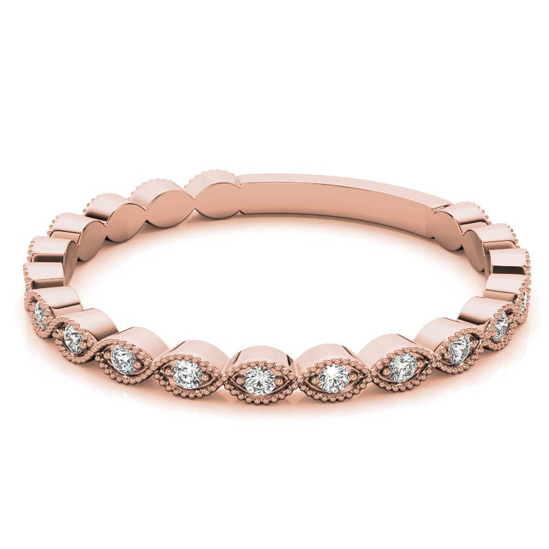 Round Scalloped Moissanite Stackable Band with Milgrain