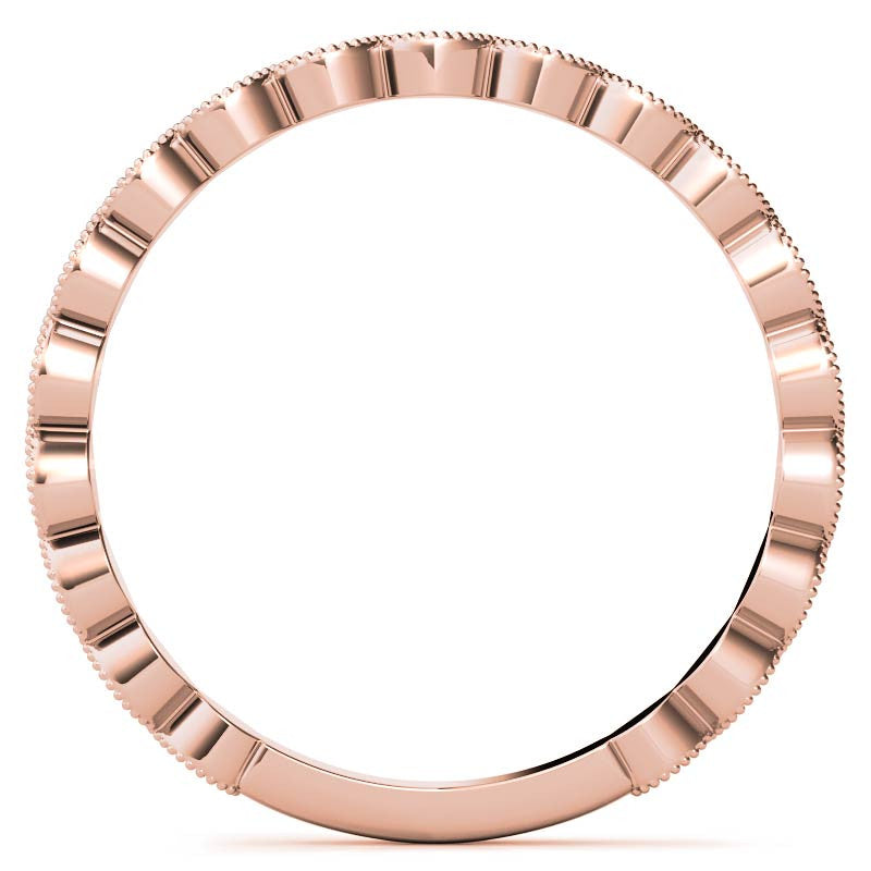 Round Scalloped Moissanite Stackable Band with Milgrain