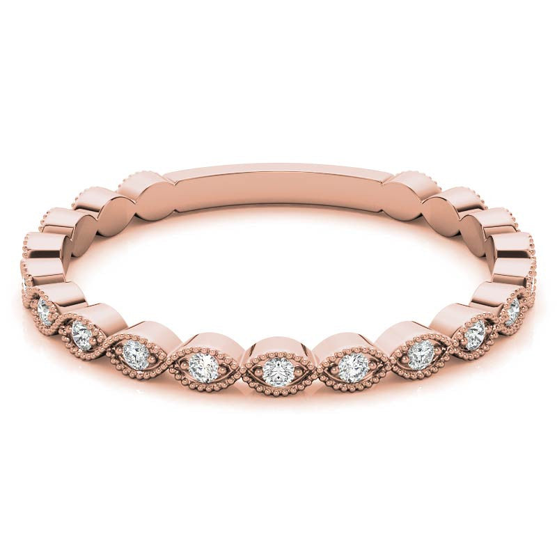 Round Scalloped Moissanite Stackable Band with Milgrain