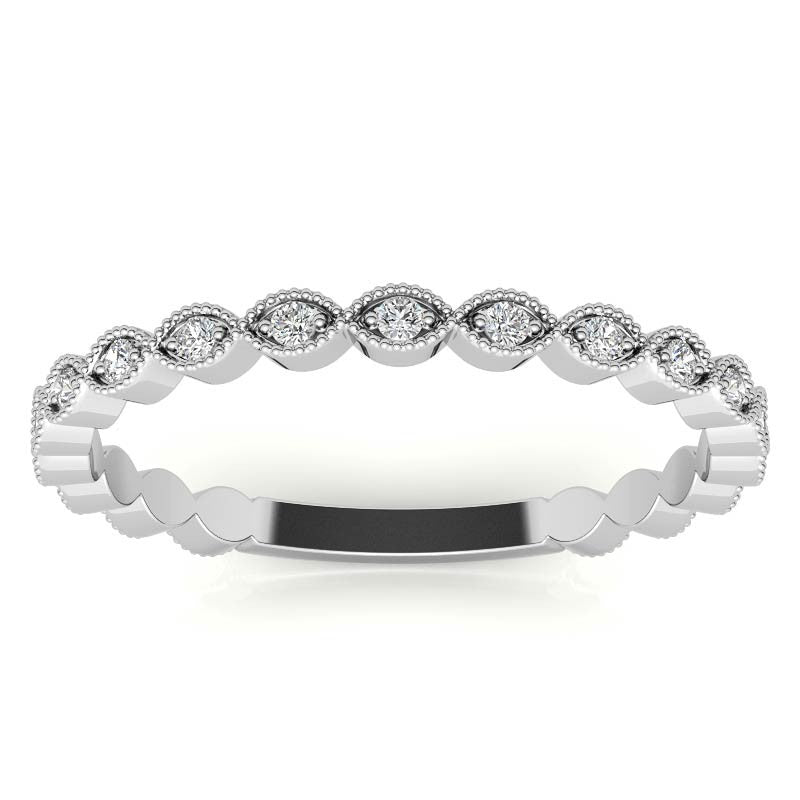 Round Scalloped Moissanite Stackable Band with Milgrain