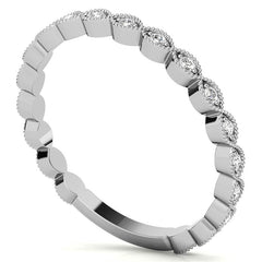 Round Scalloped Moissanite Stackable Band with Milgrain