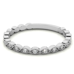 Round Scalloped Moissanite Stackable Band with Milgrain