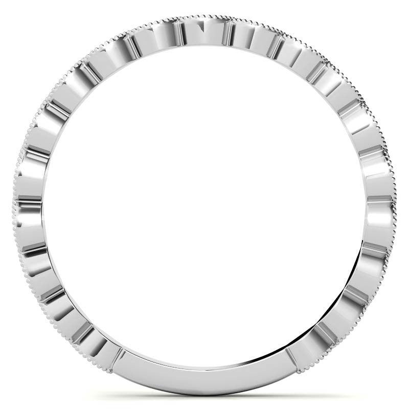 Round Scalloped Moissanite Stackable Band with Milgrain