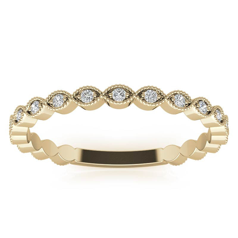 Round Scalloped Moissanite Stackable Band with Milgrain