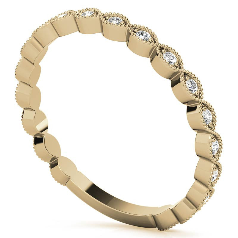 Round Scalloped Moissanite Stackable Band with Milgrain