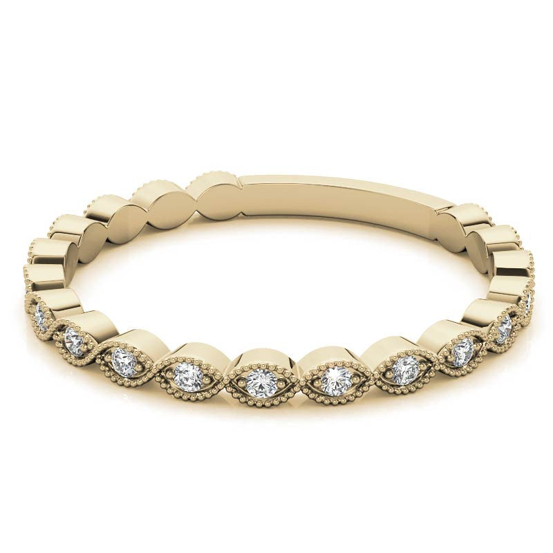 Round Scalloped Moissanite Stackable Band with Milgrain