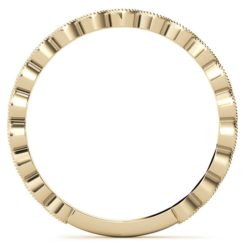 Round Scalloped Moissanite Stackable Band with Milgrain