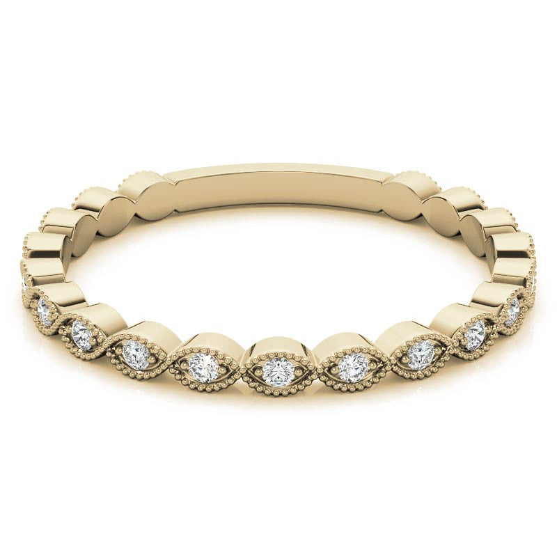 Round Scalloped Moissanite Stackable Band with Milgrain