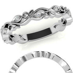 Round Floral Leaf Design Moissanite Stackable Band