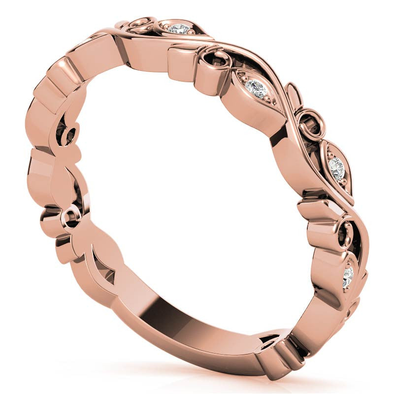 Round Floral Leaf Design Moissanite Stackable Band