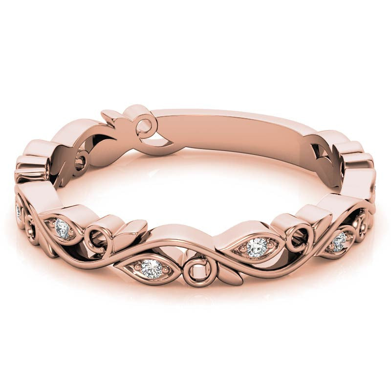 Round Floral Leaf Design Moissanite Stackable Band