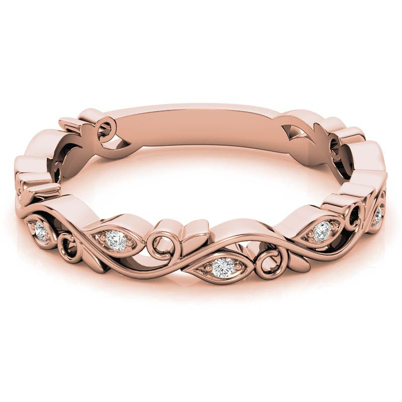 Round Floral Leaf Design Moissanite Stackable Band