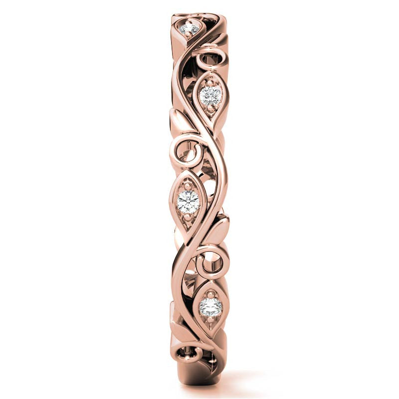 Round Floral Leaf Design Moissanite Stackable Band
