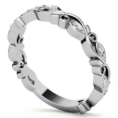 Round Floral Leaf Design Moissanite Stackable Band