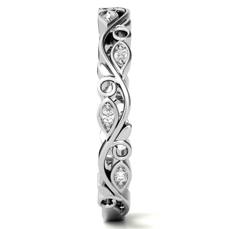 Round Floral Leaf Design Moissanite Stackable Band