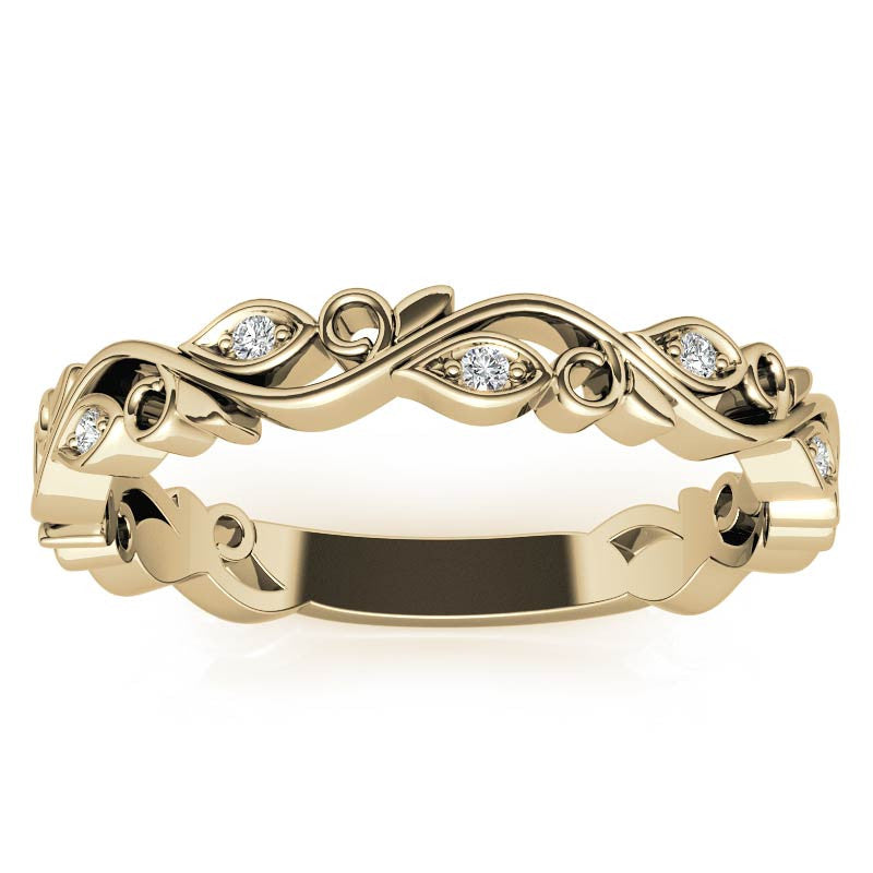 Round Floral Leaf Design Moissanite Stackable Band