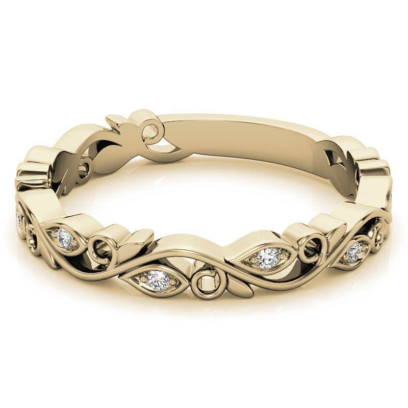 Round Floral Leaf Design Moissanite Stackable Band