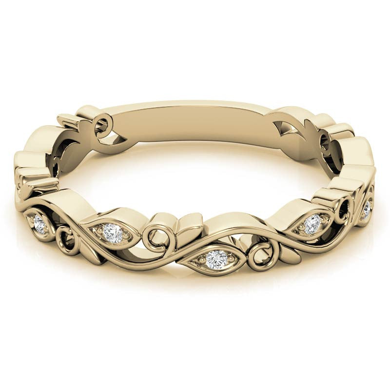 Round Floral Leaf Design Moissanite Stackable Band