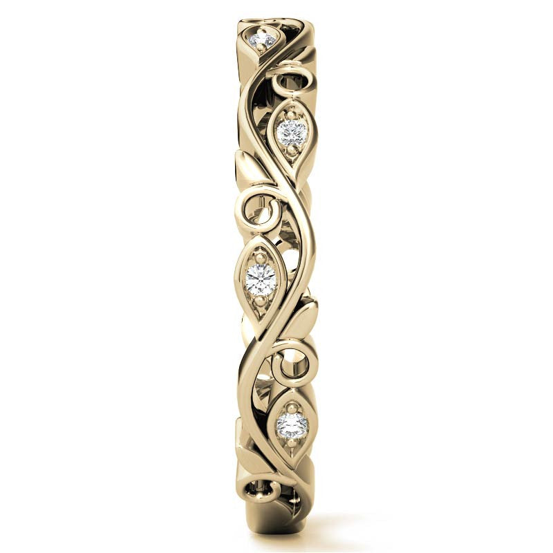 Round Floral Leaf Design Moissanite Stackable Band