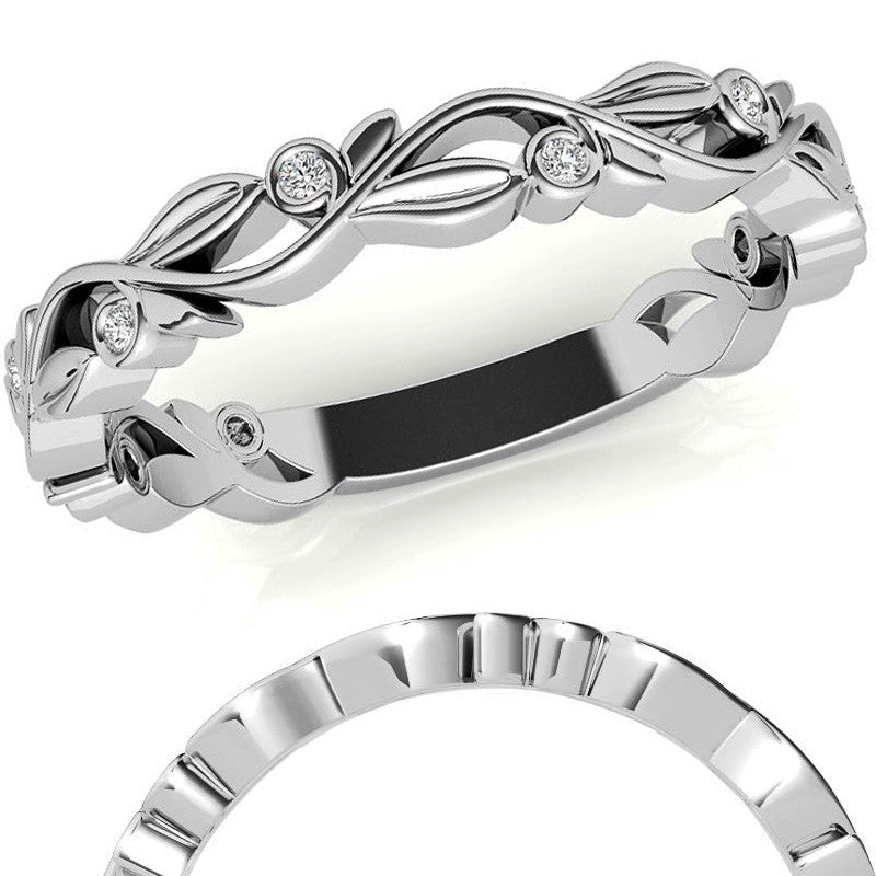 Natured Inspired Round Brilliant Moissanite Stackable Band