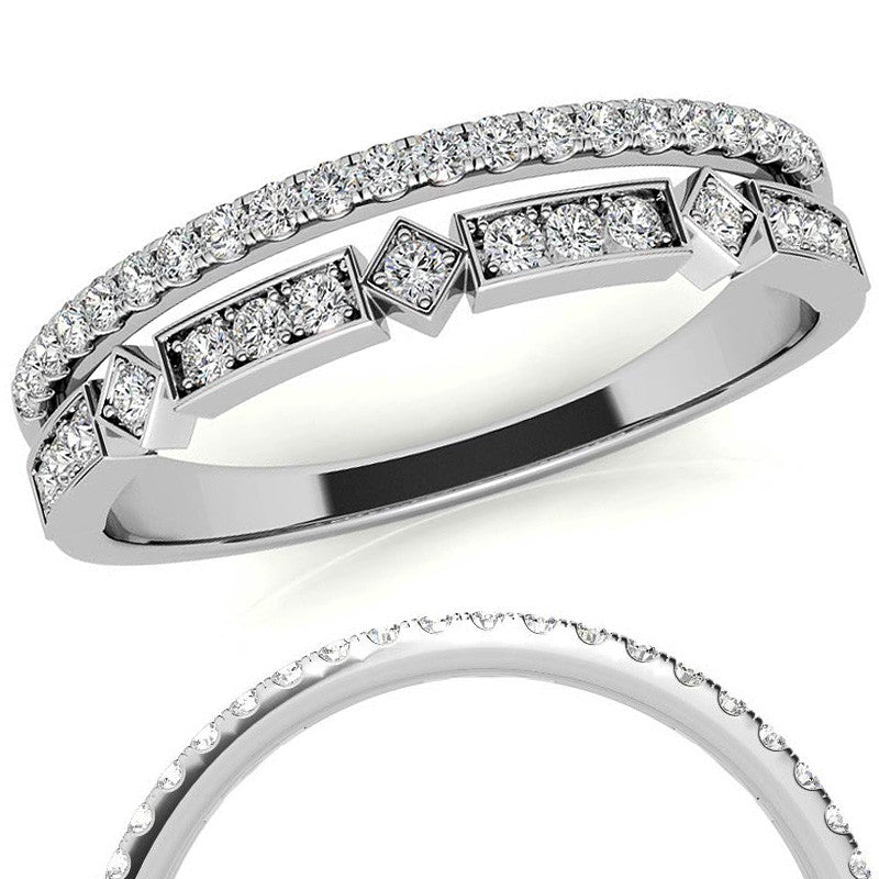 Double Row Geometric Moissanite Stackable Band