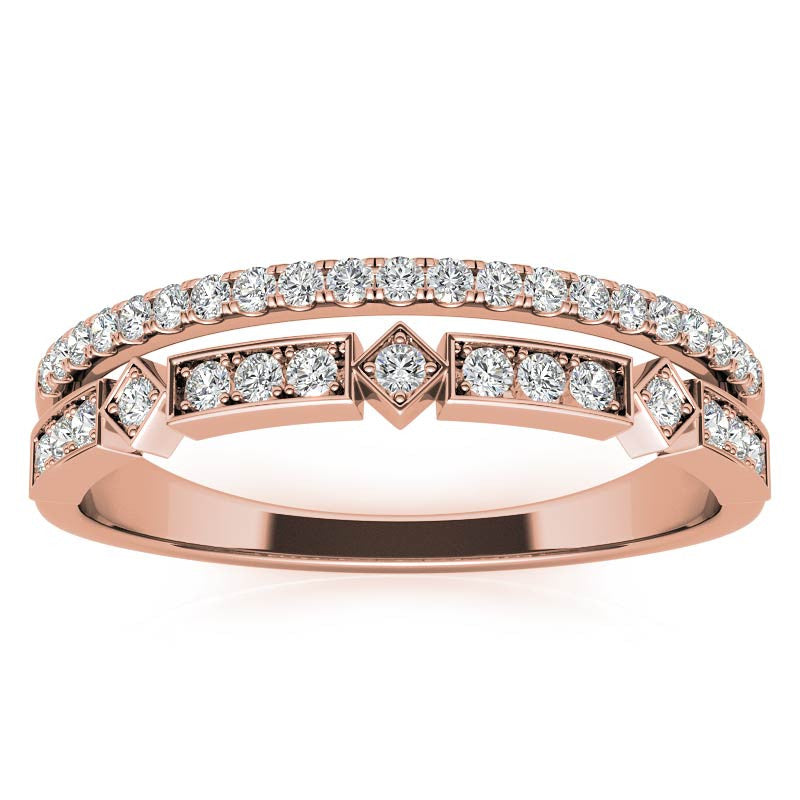 Double Row Geometric Moissanite Stackable Band