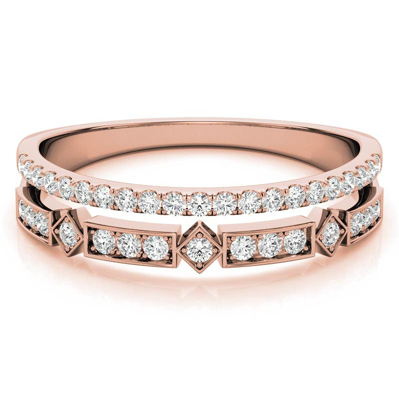 Double Row Geometric Moissanite Stackable Band