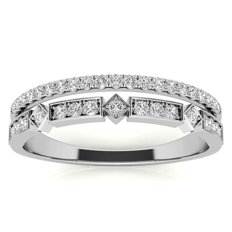 Double Row Geometric Moissanite Stackable Band