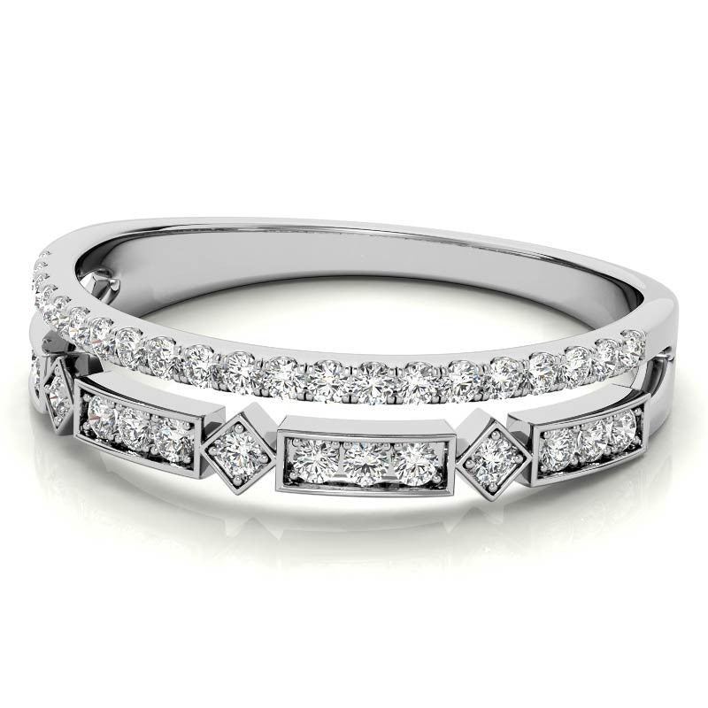 Double Row Geometric Moissanite Stackable Band