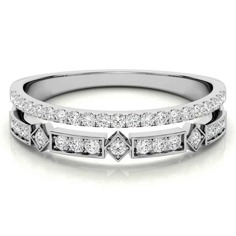 Double Row Geometric Moissanite Stackable Band