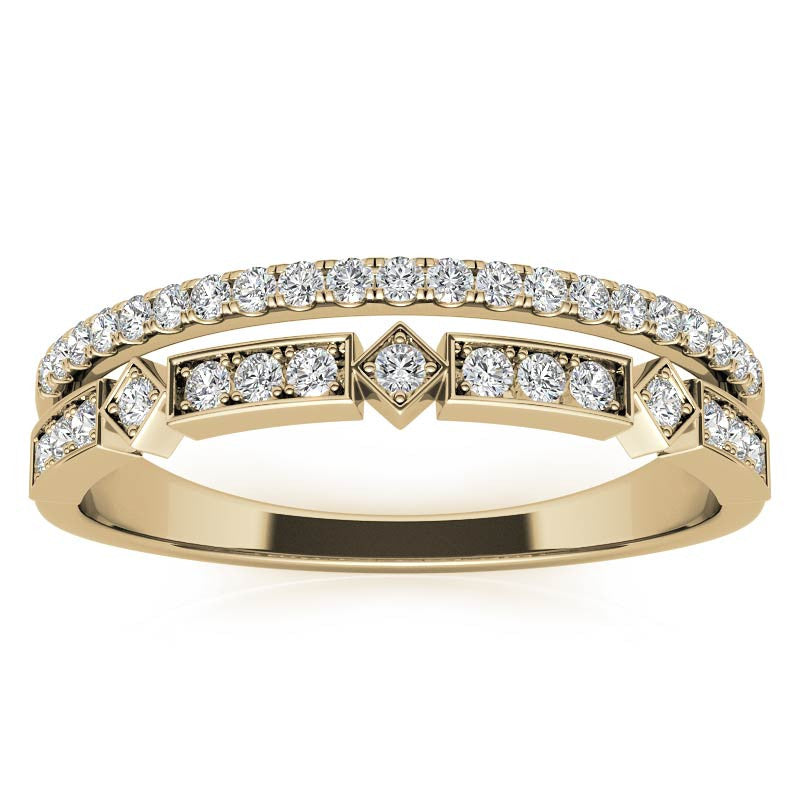Double Row Geometric Moissanite Stackable Band