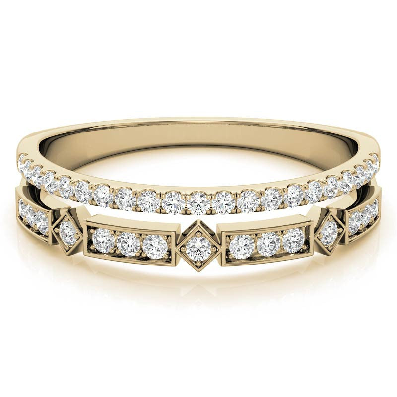 Double Row Geometric Moissanite Stackable Band