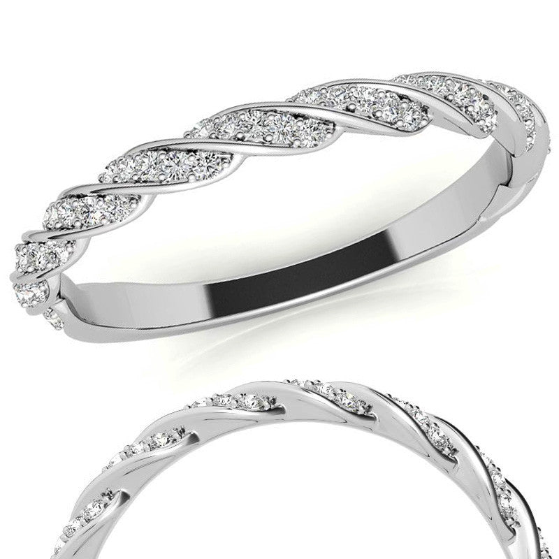 Round Twisted Design Moissanite Stackable Band