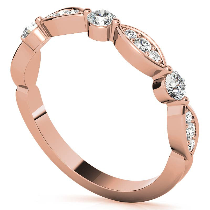 Scallop Design Round Brilliant Moissanite Stackable Band