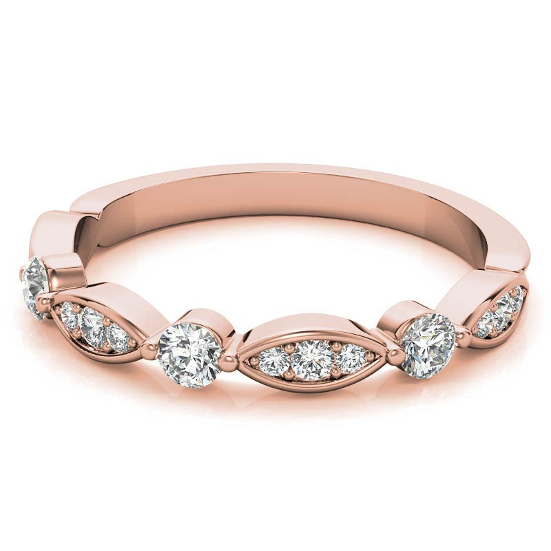 Scallop Design Round Brilliant Moissanite Stackable Band
