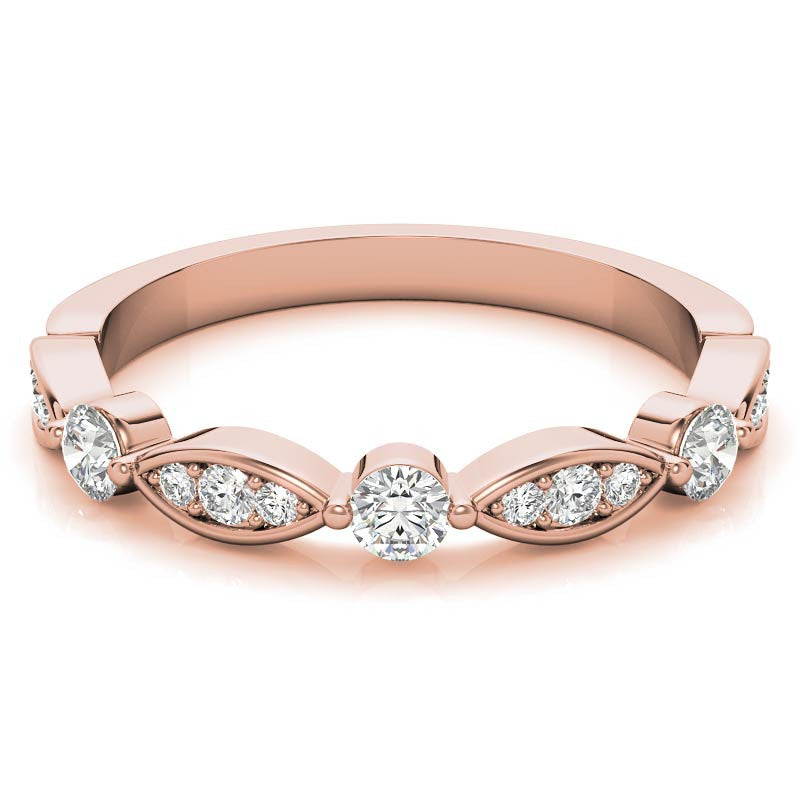 Scallop Design Round Brilliant Moissanite Stackable Band