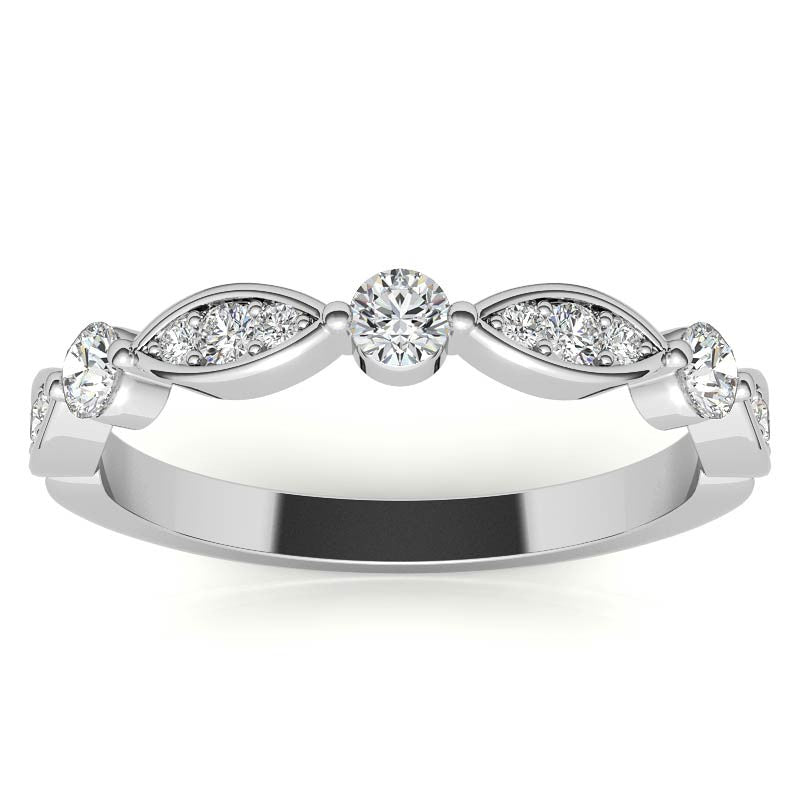 Scallop Design Round Brilliant Moissanite Stackable Band