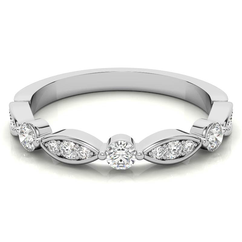Scallop Design Round Brilliant Moissanite Stackable Band