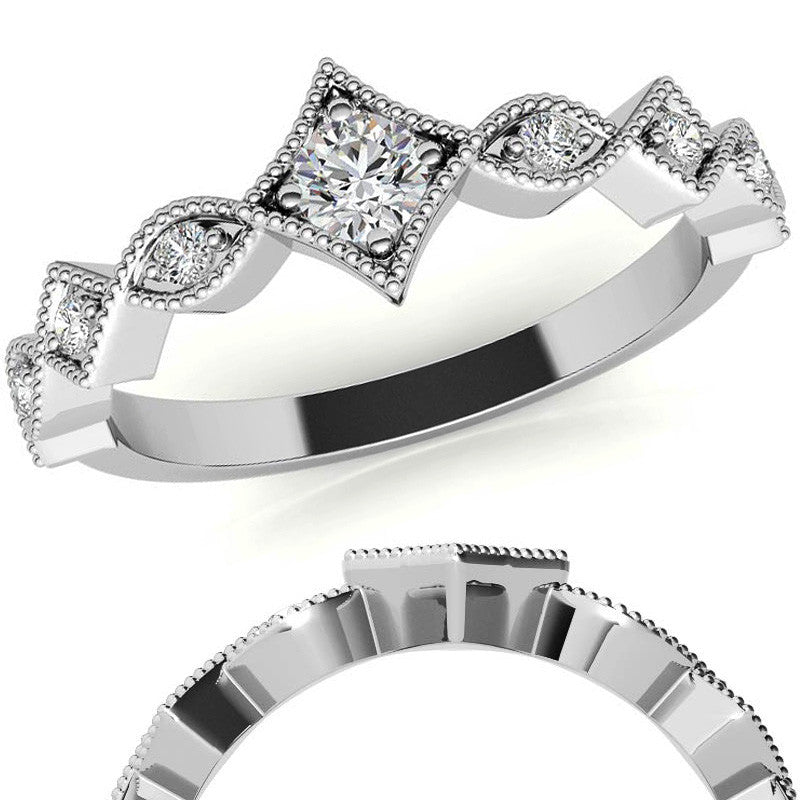 Milgrain Accented Moissanite Stackable Band